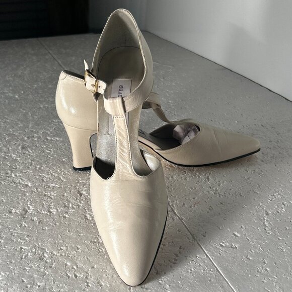 Liz Claiborne SZ7.5N  Ivory Leather T-Strap Heels Formal Career Wedding Chic - Picture 3 of 9